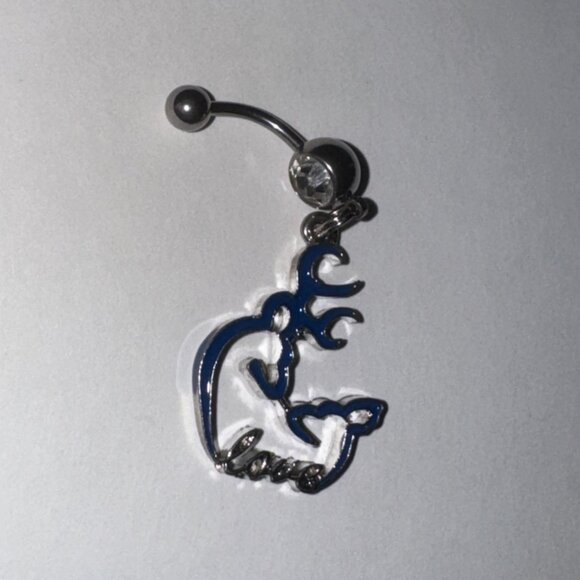 Navy Blue Buck and Doe Love Browning Dangle Belly Ring - Picture 6 of 16